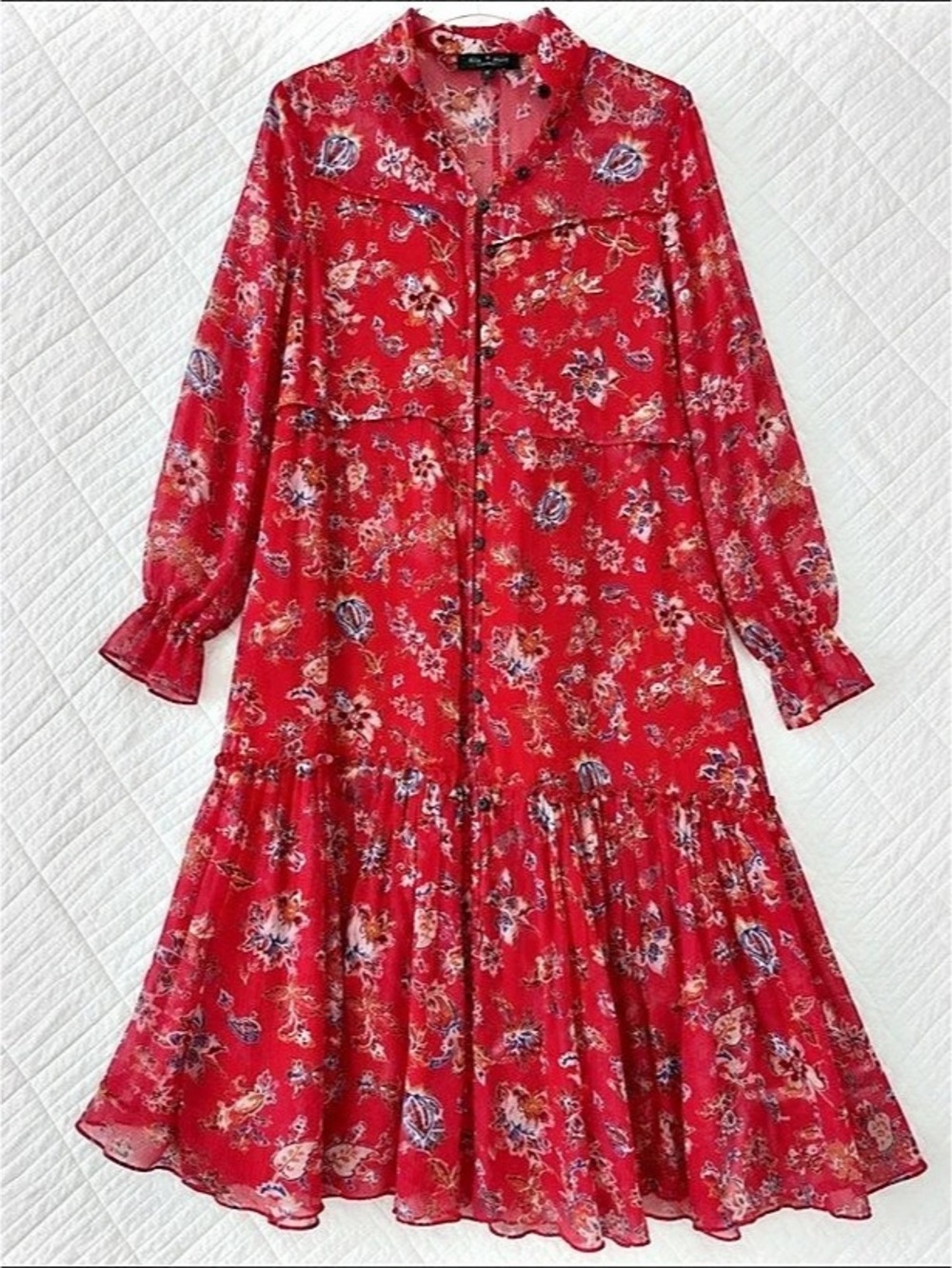 rag & bone Libby Floral Crepon Shirt Dress Red & White XS